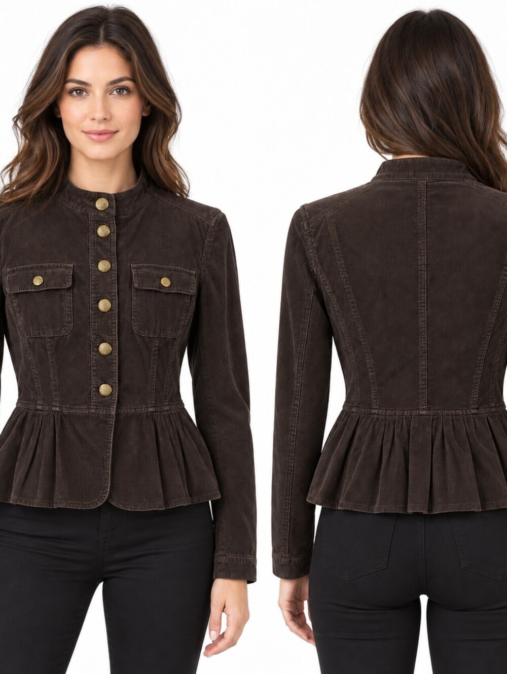 MICHAEL Michael Kors Womenโs Dark Brown Corduroy Peplum Jacket - M